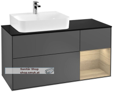 V&B Waschbeckenunterschrank 1x Accessory Paket Finion, 3x Auszug mit Antirutsch-Boden, mit LED-Beleuchtung, Waschbecken links, wandh�ngend, mit Regalelement (beleuchtet), Eckig (F152PCGK)