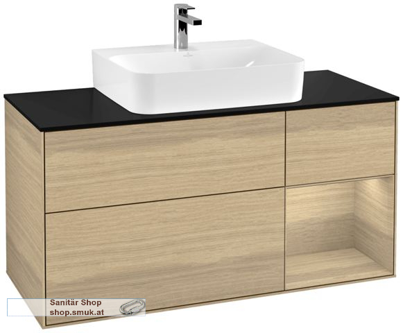 V&B Waschbeckenunterschrank 1x Accessory Paket Finion, 3x Auszug mit Antirutsch-Boden, mit LED-Beleuchtung, Waschbecken mittig, wandh�ngend, mit Regalelement (beleuchtet), mit Wandbeleuchtung, Eckig (G172PCPC)