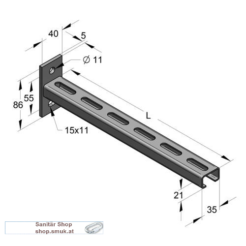 Konsole C-Profil 35/21, L= 525 mm (MEF18020525)
