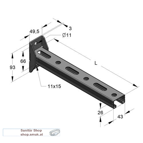 Konsole C-Profil 45/26 S, L= 315 mm (MEF18035031501)