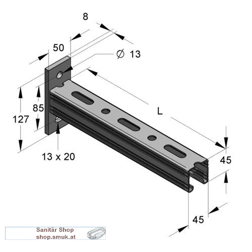 Konsole C-Profil 45/45 V2A, L= 420 mm (MEF480663)