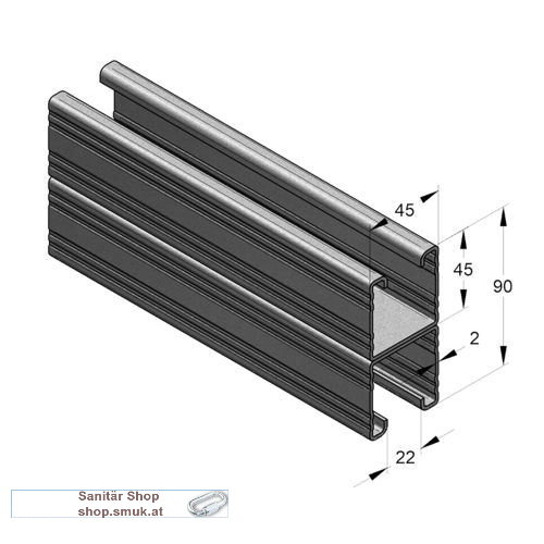 Montageschiene C-Profil doppelt V4A, (MEF80017001)