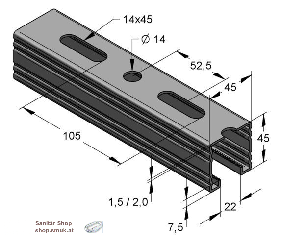 Montageschiene C-Profil, 45 / 45 / 2,5mm (MEF820456252)