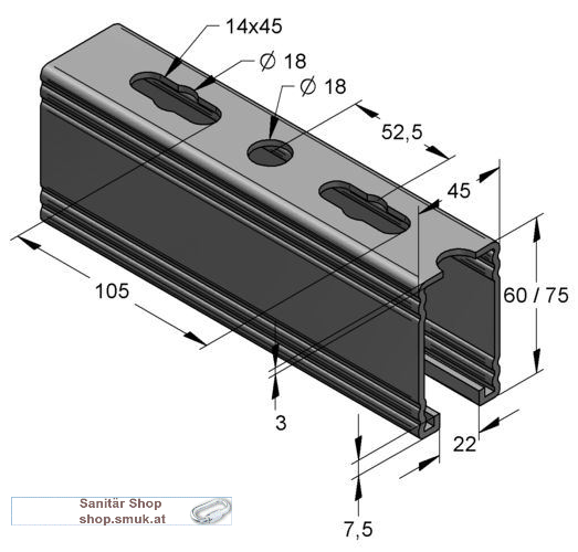 Montageschiene C-Profil, 45 / 75 / 3 mm (MEF8207562)